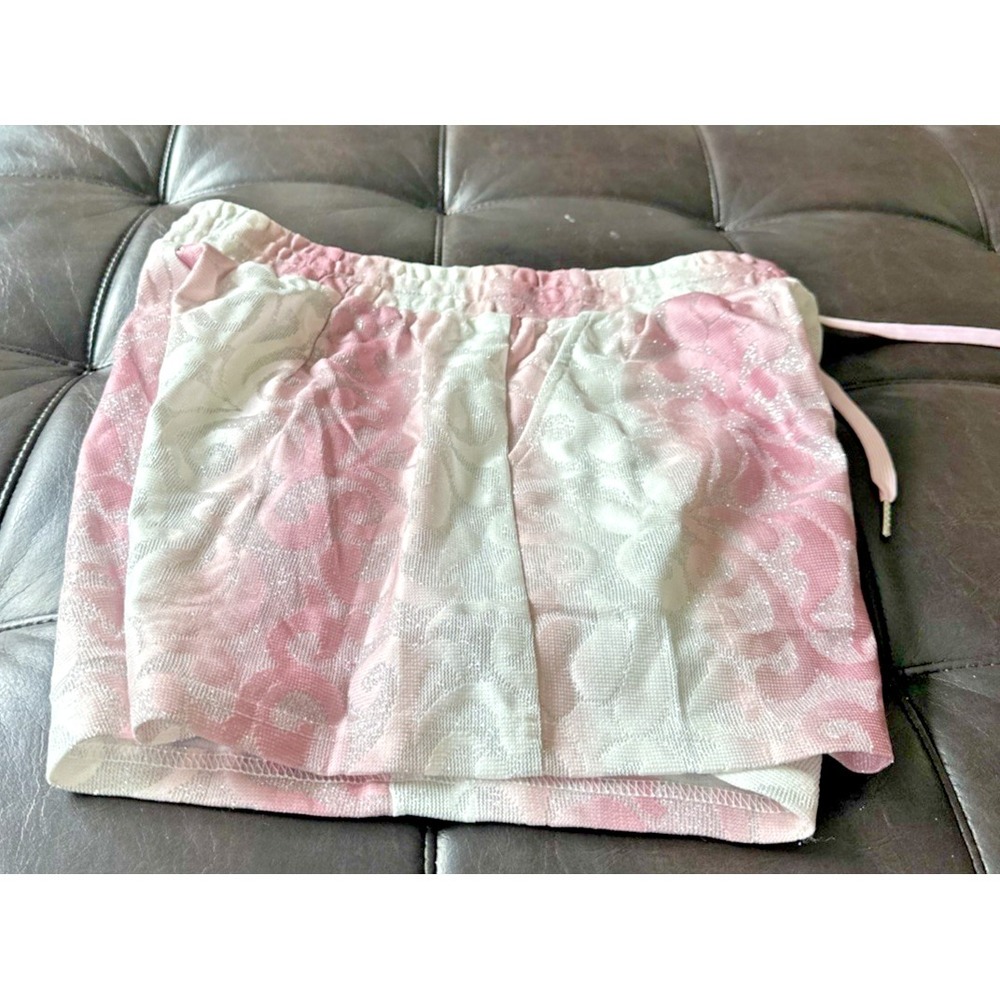 SHANE JUSTIN Women Size 2XL Metallic Brocade Floral Drawstring Sweat Shorts Pink